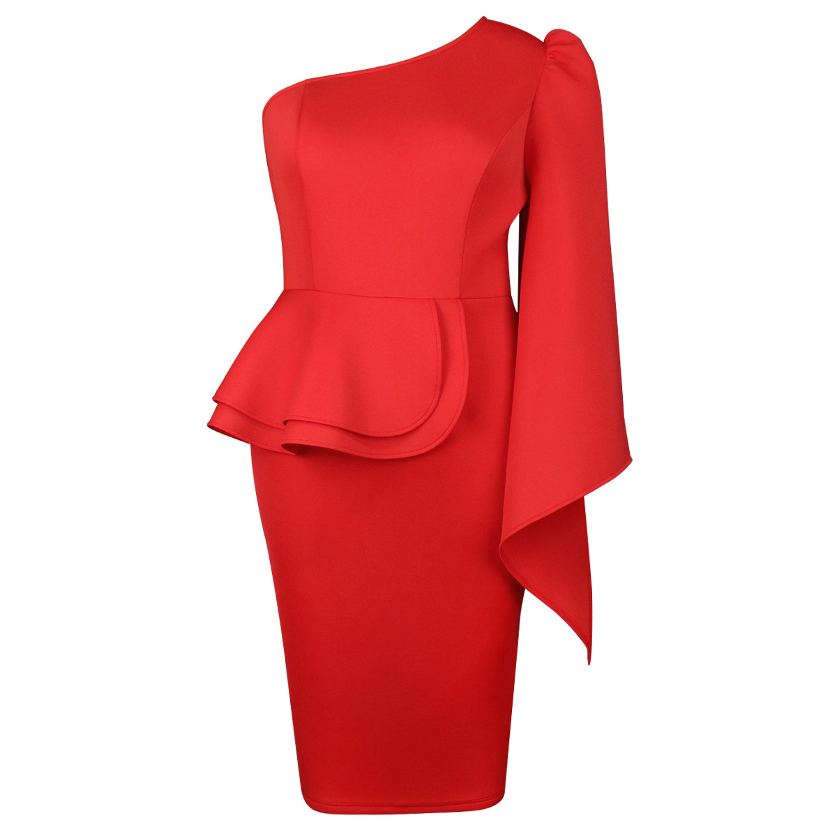 Abbigliamento da donna Sexy monospalla manica lunga grembiule fianchi plus size plus size personalità abito da banchetto_voghion.com