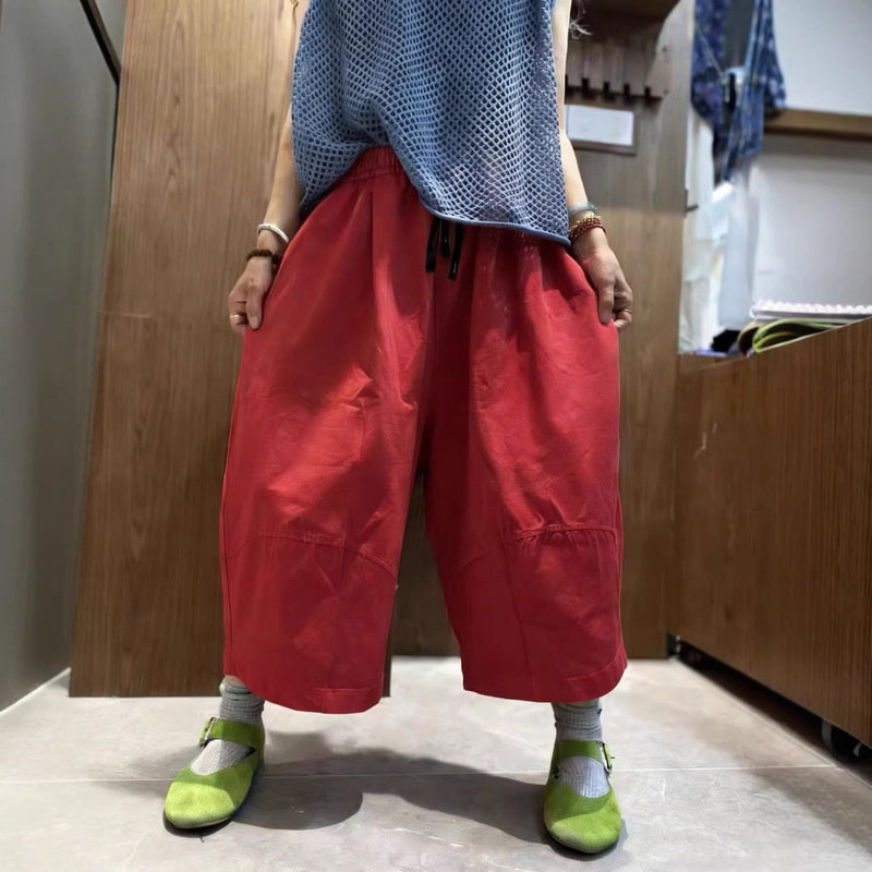 2026 Summer New Cotton Casual Pants for Women, Drawstring Elastic Waist Wide-Leg Pants, Loose Versatile Cropped Pants Wholesale 2026 Summer New Cotton Casual Pants for Women, Drawstring Elastic Waist Wide-Leg Pants, Loose Versatile Cropped Pants Wholesale