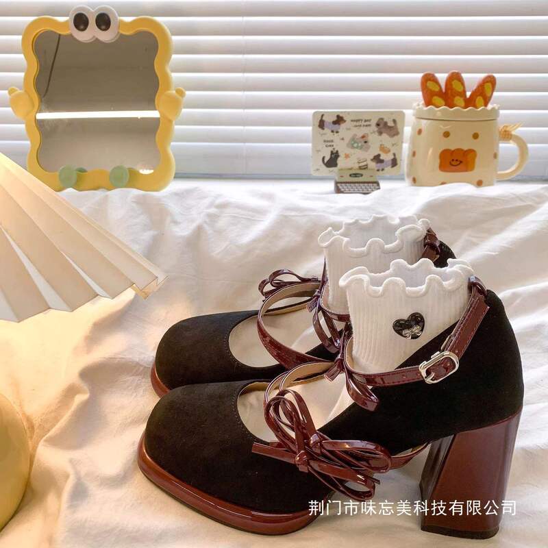 French-Style Retro Bow High-Heeled Shoes for Women, 2026 Spring New Model, Suitable for Petite Individuals, to Pair with Skirts, Chunky Heel Mary Jane Shoes