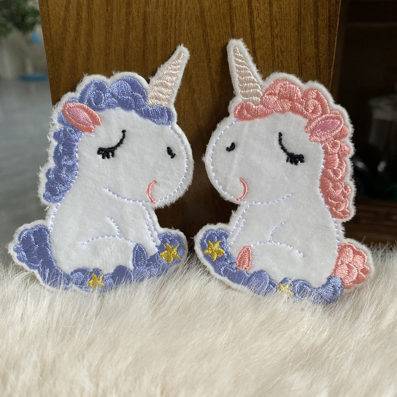 新款毛绒刺绣情侣独角兽布贴衣服包包破洞补丁贴修补贴diy