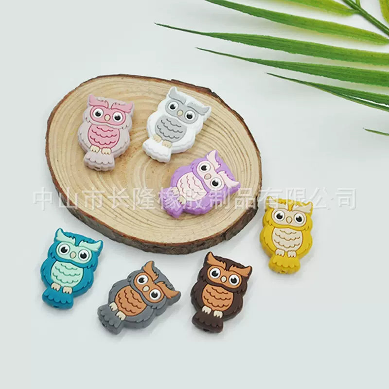 新款食品级硅胶动物猫头鹰珠子手工饰品散珠配件爆款卡通牙胶珠批