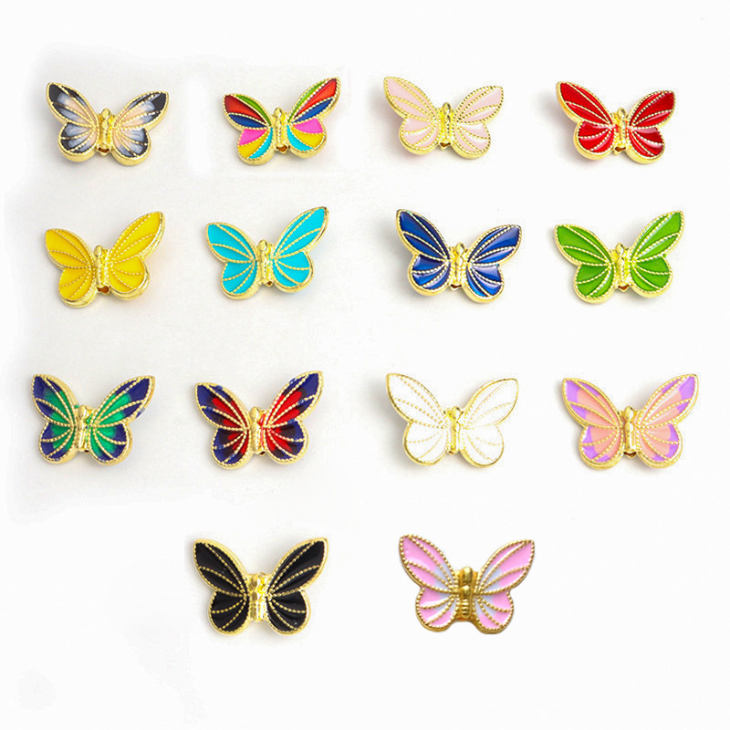 DIY Alloy Oil-Drip Cloisonné Butterfly Perforated Butterfly Jewelry Bracelet Mobile Phone Chain Jewelry Accessories Materials Wholesale