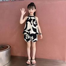 女童山茶花套装夏装洋气时尚儿童网红无袖女孩薄款雪纺大童两件套