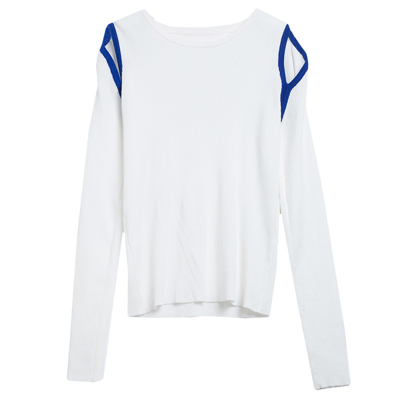 Taitai コントラストカラーオフショルダー中空セーター女性のための 2025 春と秋の新しい女性のスリム長袖ボトリングシャツアウターウェア婦人服