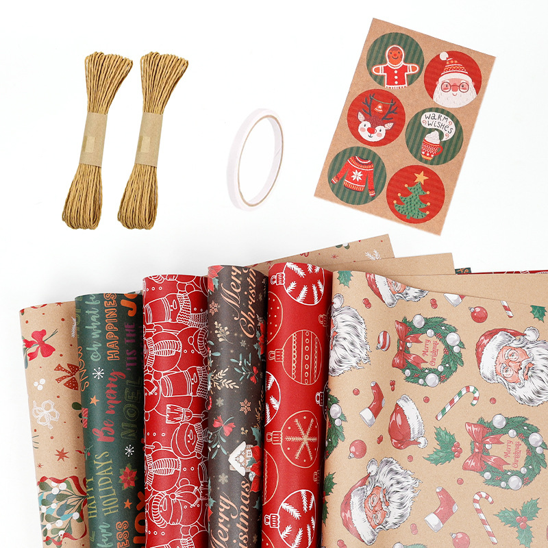 Papel de embalaje de regalos de Navidad transfronterizos Papá Noel campana flocos de nieve Papá Noel flores de embalaje de regalo