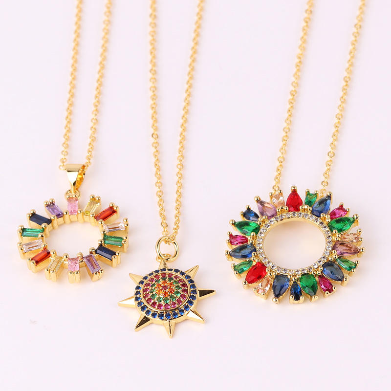 Fashion Devilu0027S Eye Heart Shape Flower Copper Gold Plated Inlay Zircon Pendant Necklace