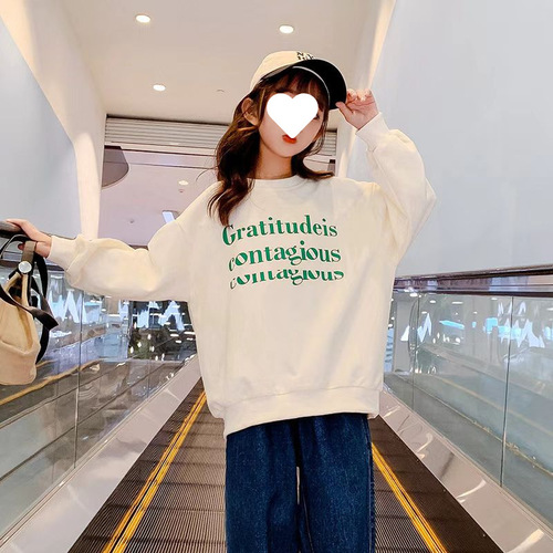 Children's crew neck thin long sleeve hoodie early autumn stylish letter print for middle-aged children Korean version top trendy