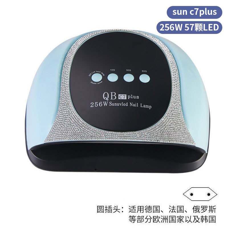 Lámpara de manicura inteligente de alta gama de luz de terapia de diamante 256W de alta potencia de pegamento de vinilo lámpara de horneado de dos manos secador de uñas transfronterizas