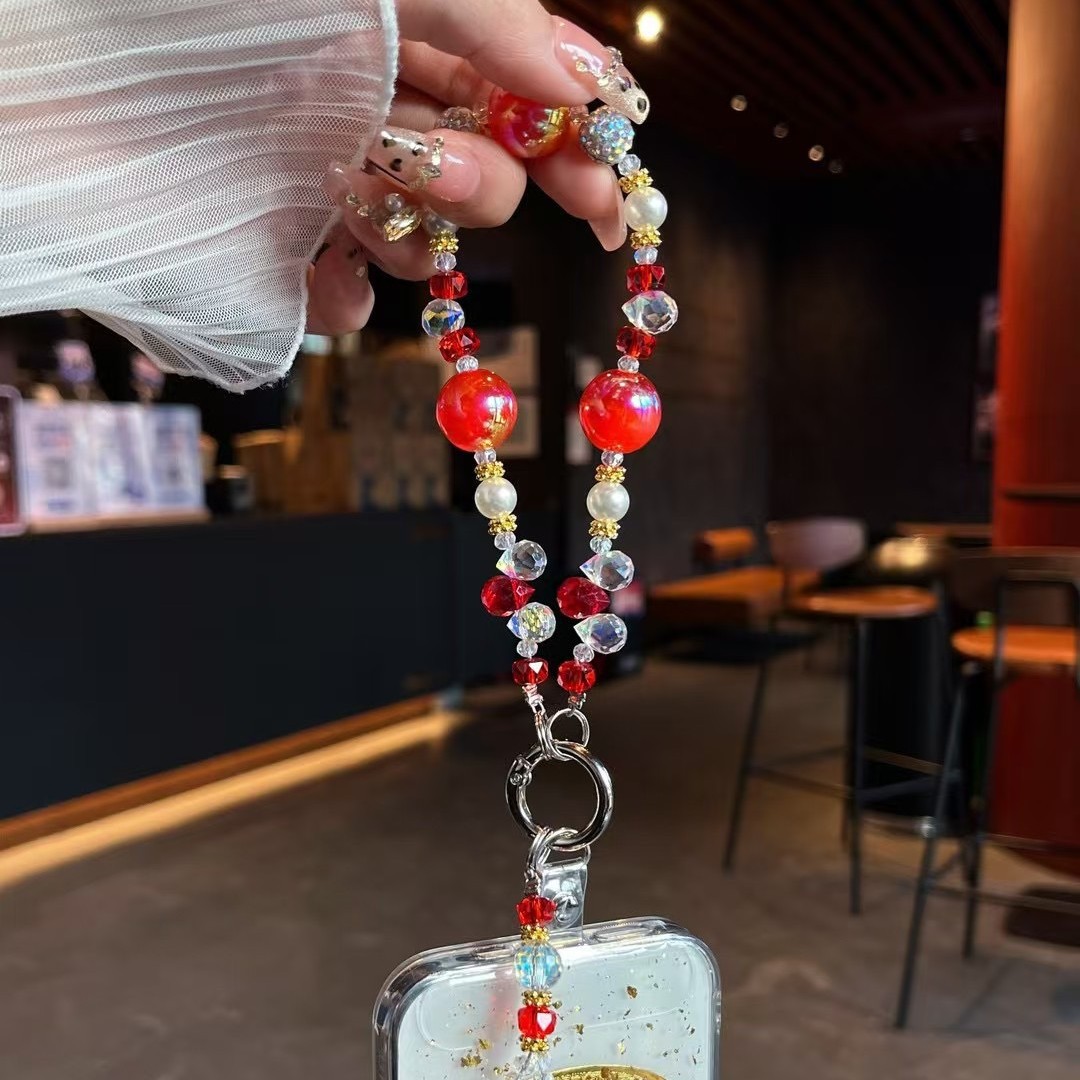 Nuevo sentido avanzado Heidi amatista con cuentas cadena de teléfono móvil hermoso caqui Ruyi cordón de teléfono móvil llavero colgante anti-pérdida