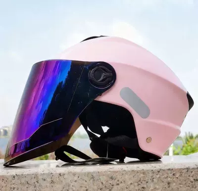 Motosiklet kaskı (dəbilqə) safety helmet for men and women - dual-lens-design-pink-colored-long-mirror-sun-blocking-sunglasses