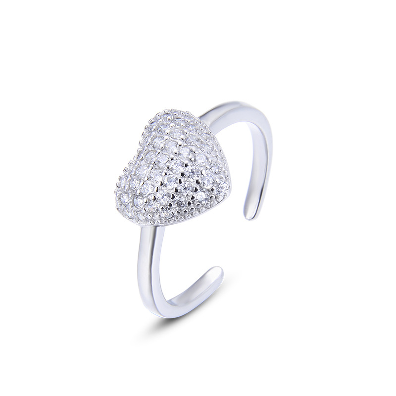 Anillo de diamante de plata esterlina 925 en forma de corazón femenino simple y universal nicho de alto nivel amoroso anillo de apertura joyas
