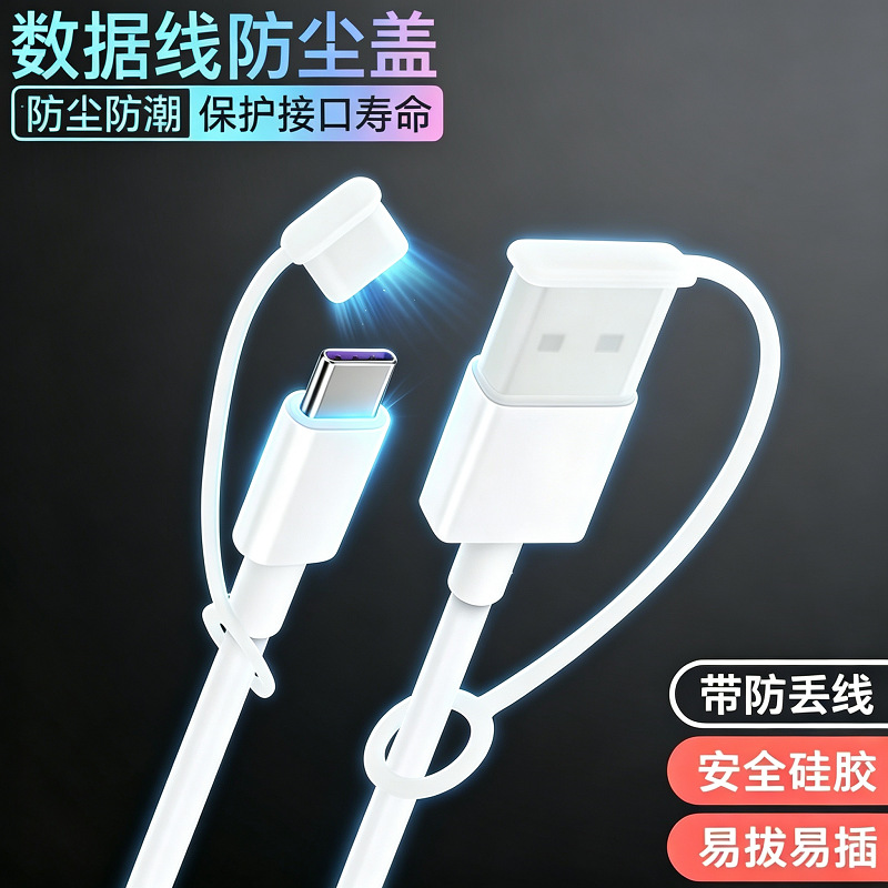 TYPE-C Stecker mit Kordel Schutzkappe USB Datenkabel Ladekabel Stecker Schutzdeckel C-Anschluss Schutzhülle Verschluss