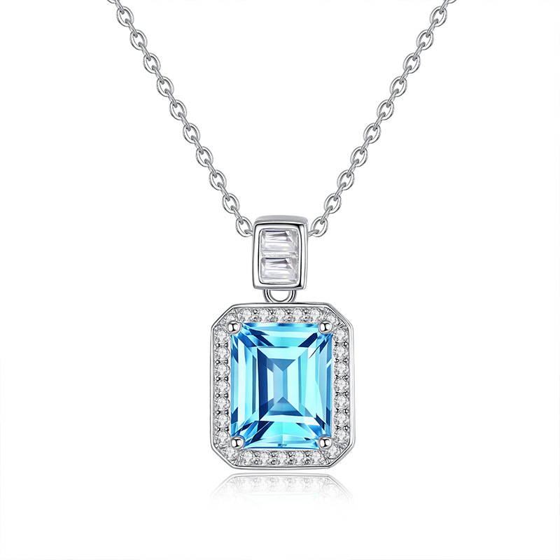 Gem Cross-border Douyin Live S925 Collar de plata esterlina Colgante cuadrado de piedra natural para mujer Cadena de clavícula con sentido de diseño avanzado
