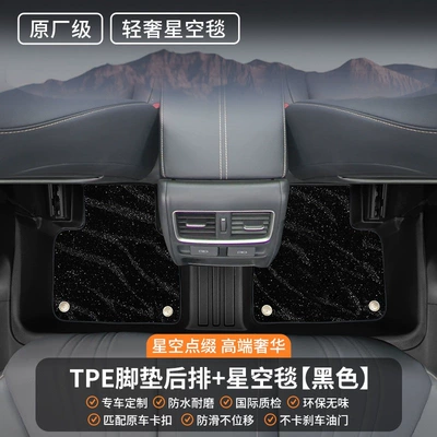 seat, full coverage, single piece, for, Universal Foot Pad - rear-row-double-layer-light-luxury-model-original-factory-grade-tpe-floor-mats-starry-sky-carpet-black