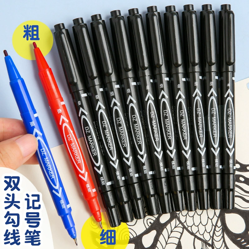Маркер для рисования, двусторонний, для студентов, масляный, красный и черный, для детского творчества, канцелярские принадлежности, для граффити