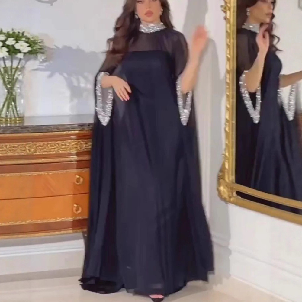 Elegant Chiffon Evening Dress With Cape And Beads Two Piece Set_voghion.com