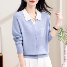 假两件翻领女装上衣秋冬时尚舒适洋气批发女士打底衫妈妈装针织衫