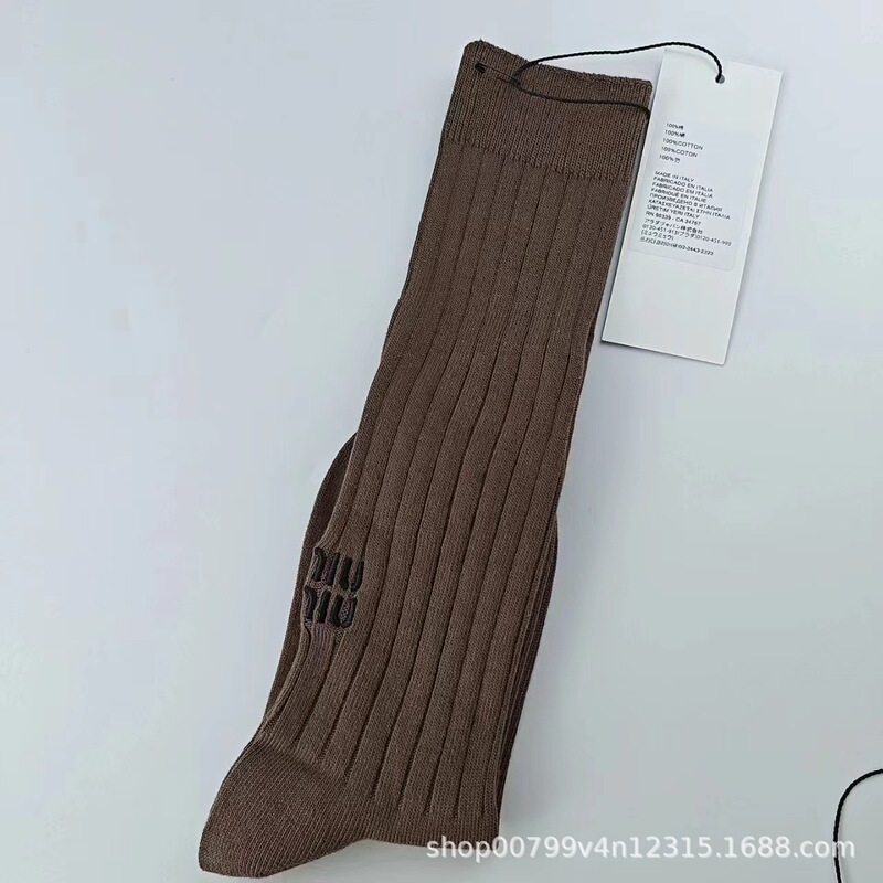 袜子女M家纯色竖条中筒字母长筒轻奢及膝休闲袜舒适透气美腿袜|undefined