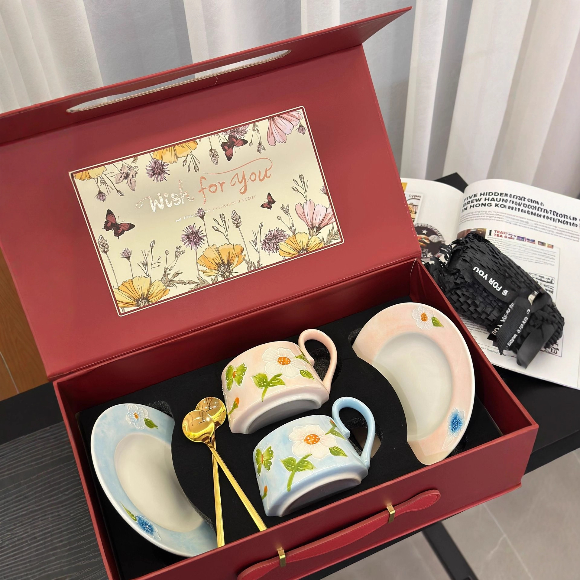 High Value Hand Painted Embossed Floral Cup And Saucer Set Breakfast Cup Ceramic Cup Coffee Cup Teacher's Day And Chinese Valentine's Day Gift_voghion.com