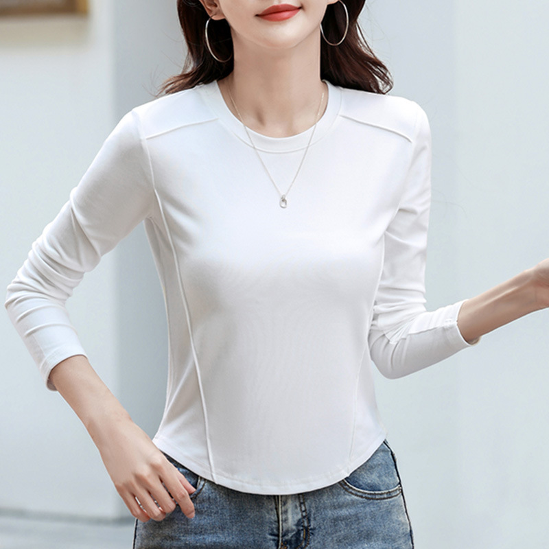 423丸首の長袖をつなぎ合わせて、女性の底のシャツの弾力性ネットの赤外線は保温の秋の服の新型のインナーを着ます。