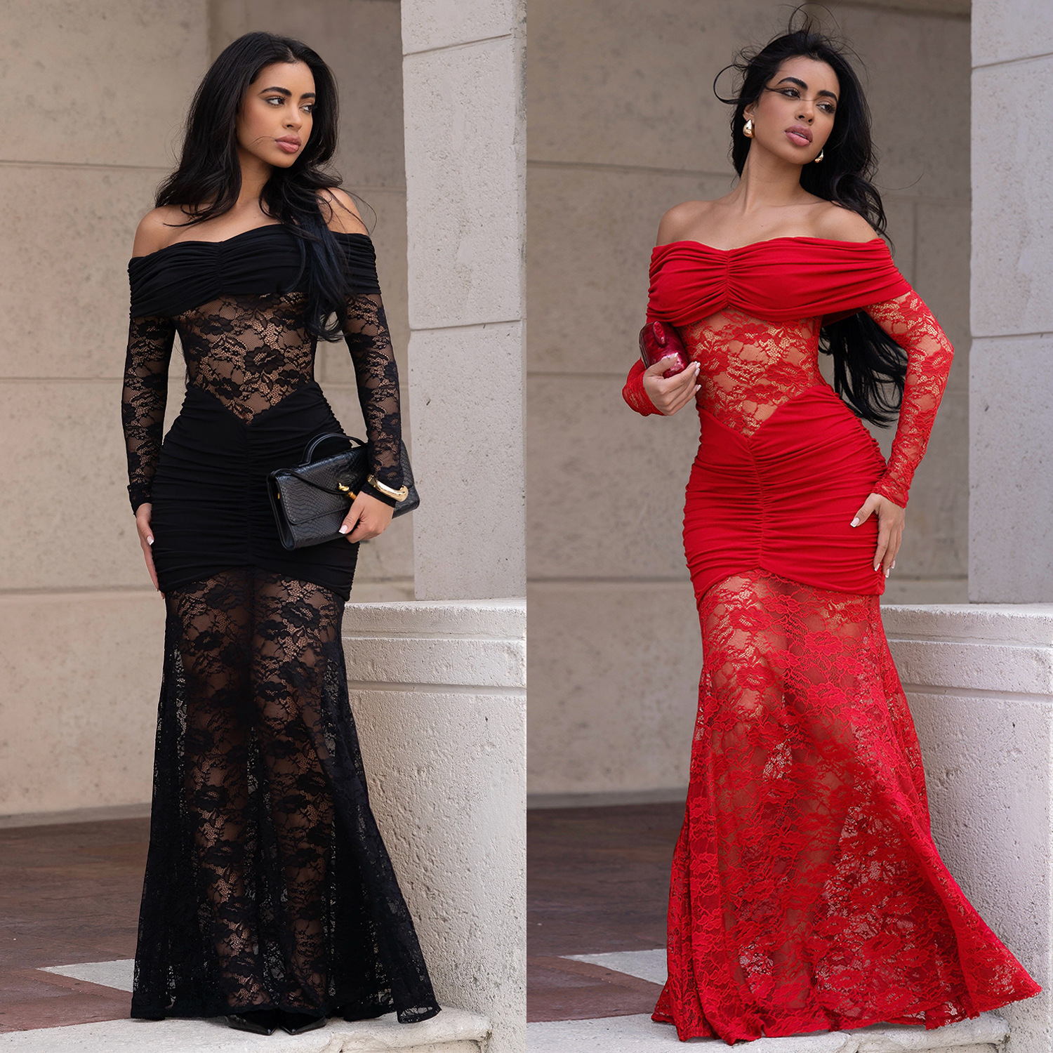 C7620 Aliexpress transfronterizo amazon ropa de moda europea y americana sexy de hombro de encaje vestido de cadera