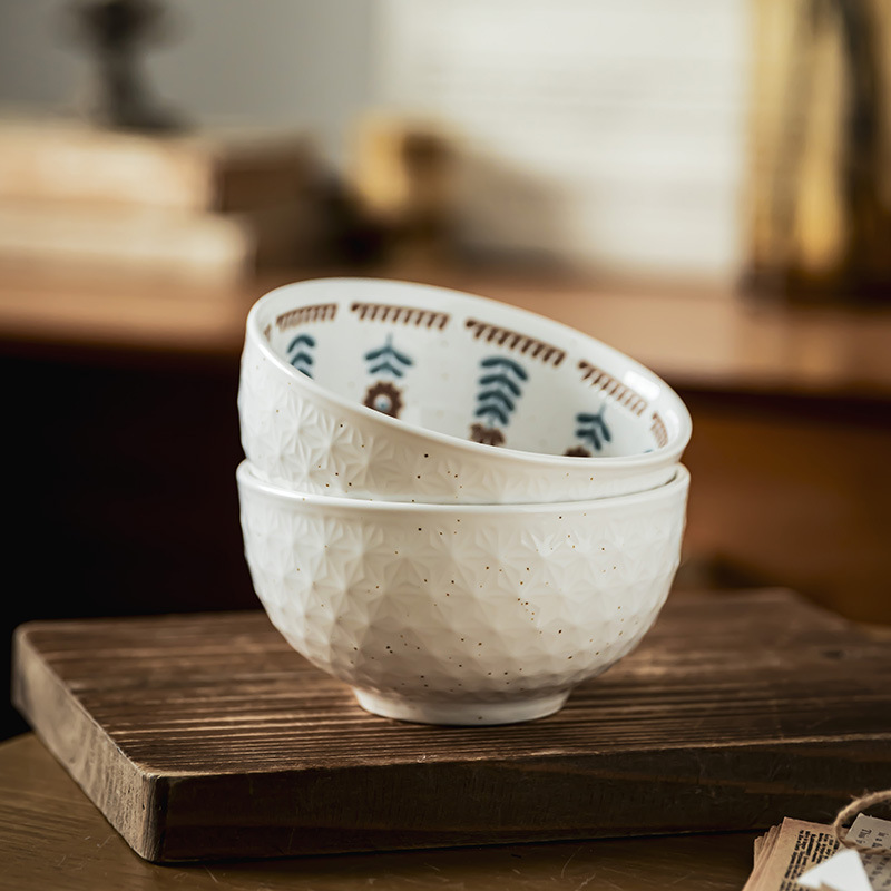 Japón estilo retro dibujado a mano pequeña flor cerámica doméstica cubiertos de arroz tazón de ensalada tazón de fideos tazón de sopa tazón de desayuno