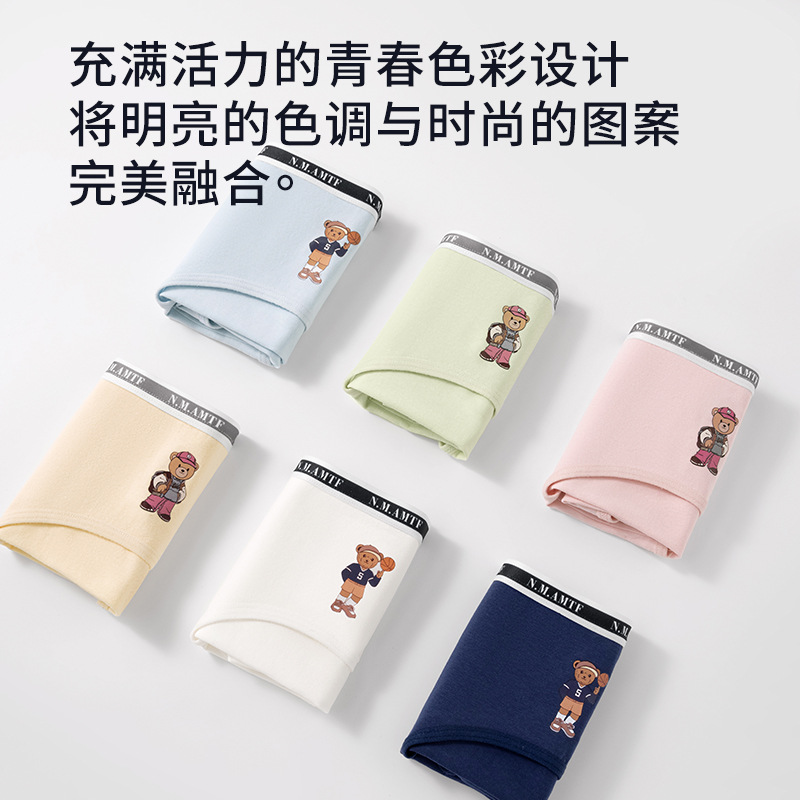 Bragas de algodón de oso para mujer, entrepierna antibacteriana para mujer, nuevo estilo americano retro para niña, pantalones cortos, ropa interior azul para mujer