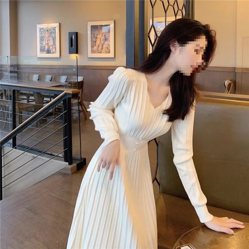 ng2510292 2025 High-End Feel Inner Wear Knitted Long For Women Autumn Winter French Style Waist-Cinching Base Sweater Dress_ecoleips.com