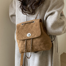 复古麂皮绒女式双肩包2025新款菱格绣线百搭后背包休闲通勤小书包