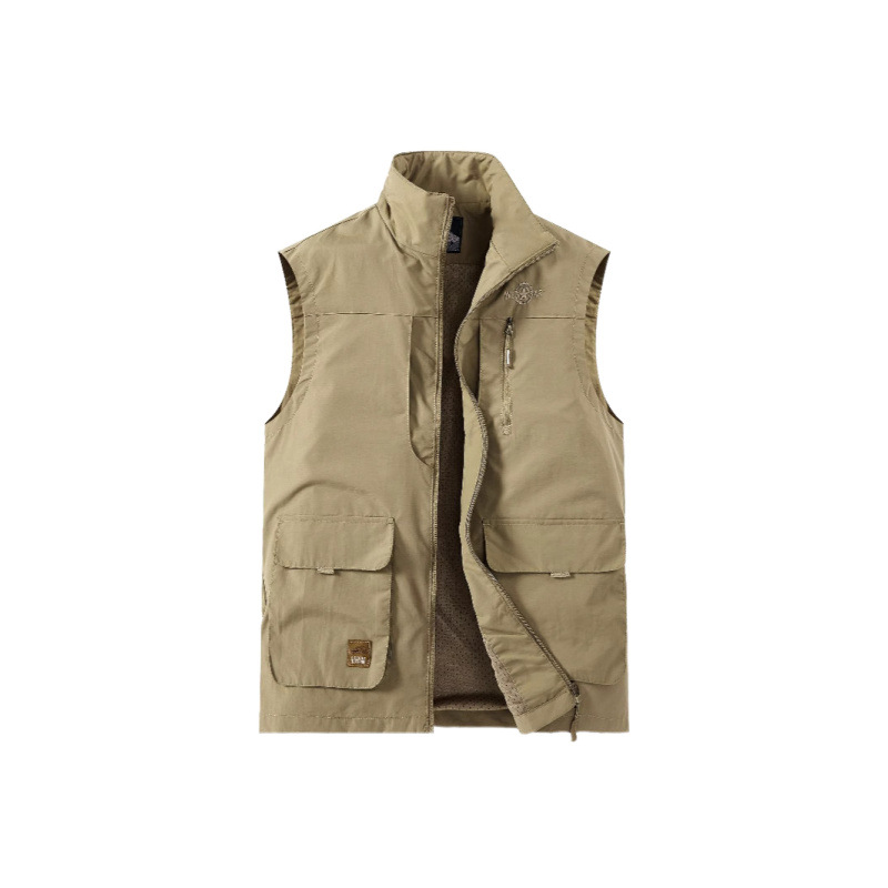 Chaleco de cuello alto para hombre primavera y otoño pesca al aire libre de mediana edad y ancianos con múltiples bolsillos chaleco cálido chaqueta de moda