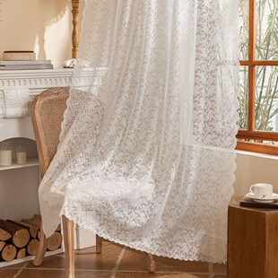 Cross-border French Light Luxury Hollow Small Rose Transparent Curtain Window Screen Curtain Bedroom Living Room Balcony Factory Wholesale