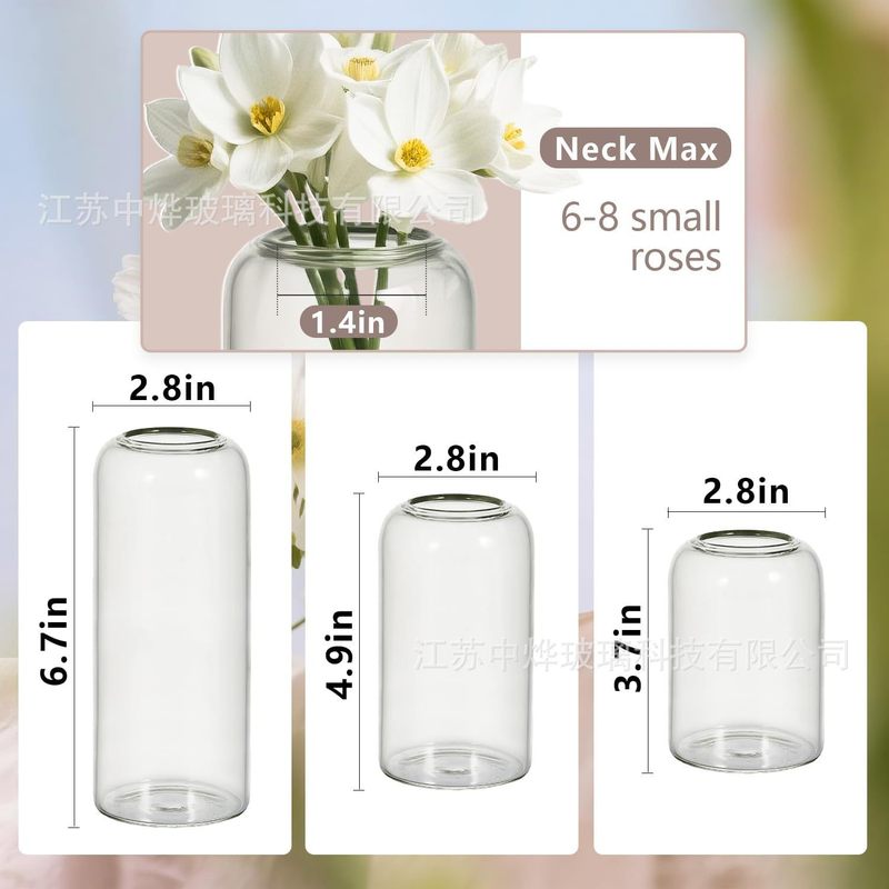 亚马逊同款迷你玻璃花瓶 ins风透明摆件插花中古高级感小花瓶套装|undefined