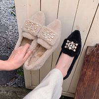 Hairy shoes for women in winter, fashionable mink fur single shoes, 2026 new pointed cotton scoop shoes, plus size women's shoes 41-43