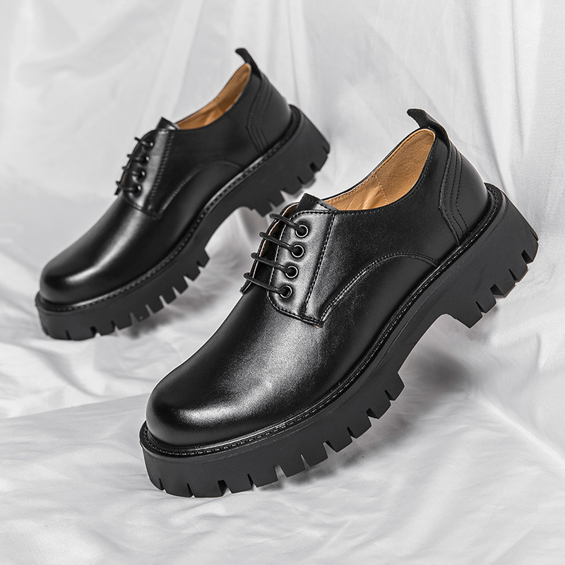 Zapatos de cuero blancos de verano de los hombres de moda retro de bajo-top con cordones zapatos de Punta Grande comercio exterior de fondo grueso punta redonda transpirable zapatos de cuero Casuales