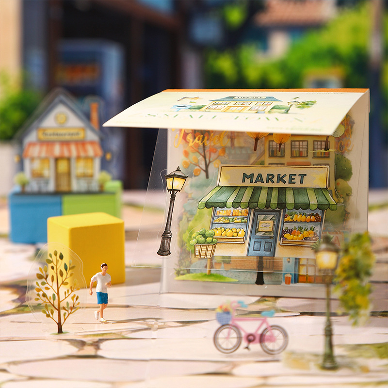 Un día hermoso, serie de vista de la calle de la ciudad, diseño de cuentas a mano, pegatinas de PET, material de collage de decoración 4