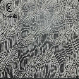 新款外贸洒撒金幻彩细粉白珠子经典波浪线条婚纱礼服网布面料厂家
