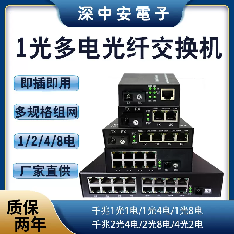 千兆1光4电光电转换器1/2/8/16电SC单模单纤双纤1000M光纤收发器