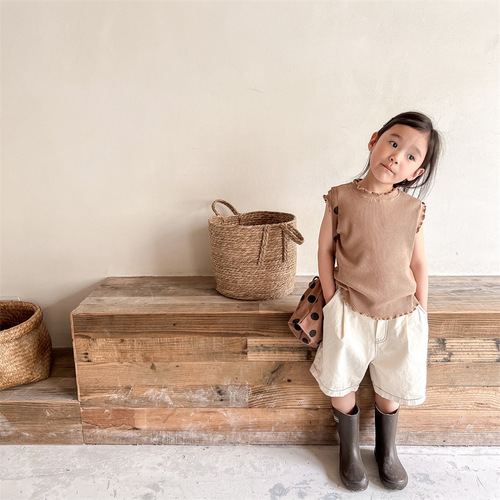 Children's Clothing 2024 Summer New Products Girls Korean Summer Clothes Fungus T-shirt Raglan Sleeves Children's Vest 122309