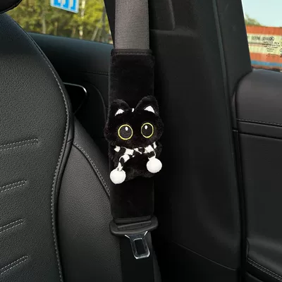 Seat belt shoulder pad decoration, universal for all seasons, creative - black-cat-black-and-white-scarf