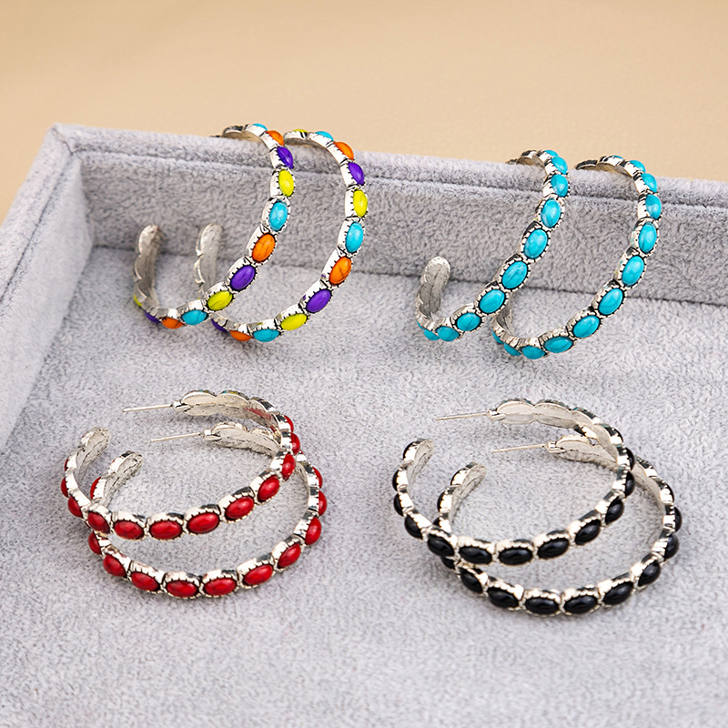 1 Pair Fashion C Shape Alloy Plating Inlay Turquoise Womenu0027S Ear Studs