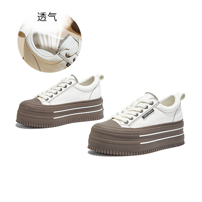 头层牛皮小白鞋女2025秋季新款厚底增高饼干鞋休闲百搭运动板鞋女|undefined
