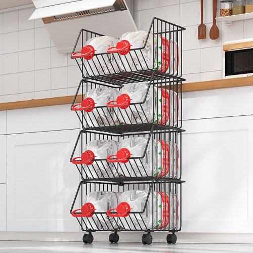 Multifunctional kitchen vegetable storage rack fruit storage rack storage basket basket punch-free multi-layer floor-standing storage rack