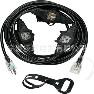 20 Feet 16 Gauge Multi-Outlet Extension Cord, 4 Uniformly Spaced Weatherproof Outlets