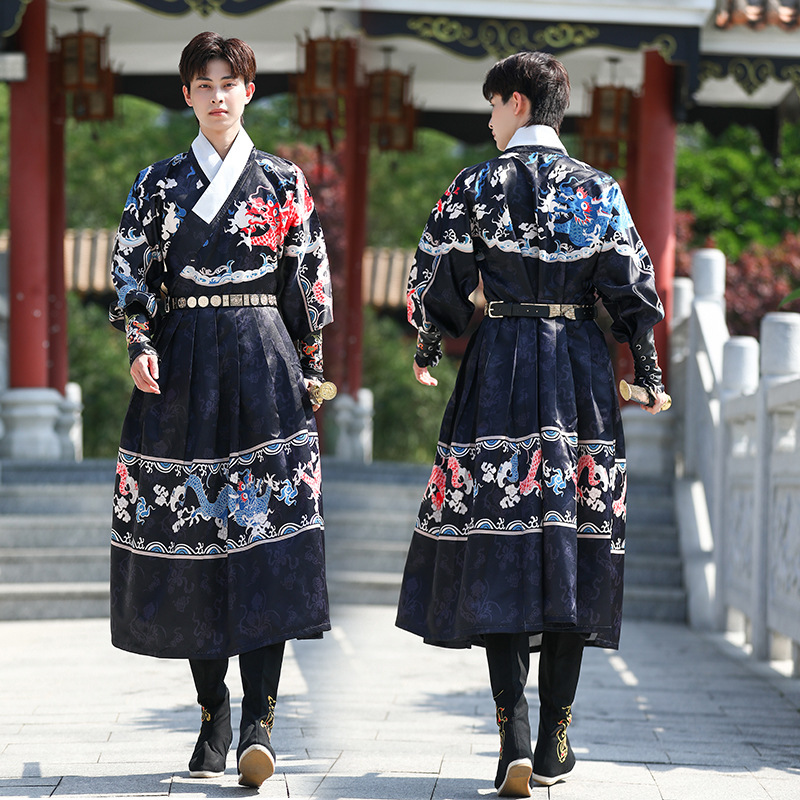 Autumn New Traditional plus size Ancient Coat Men's Straight Sleeve Hanfu Men's Ming Style Sticker Flying Fish Clothes Dragon Embrocade Clothing suit