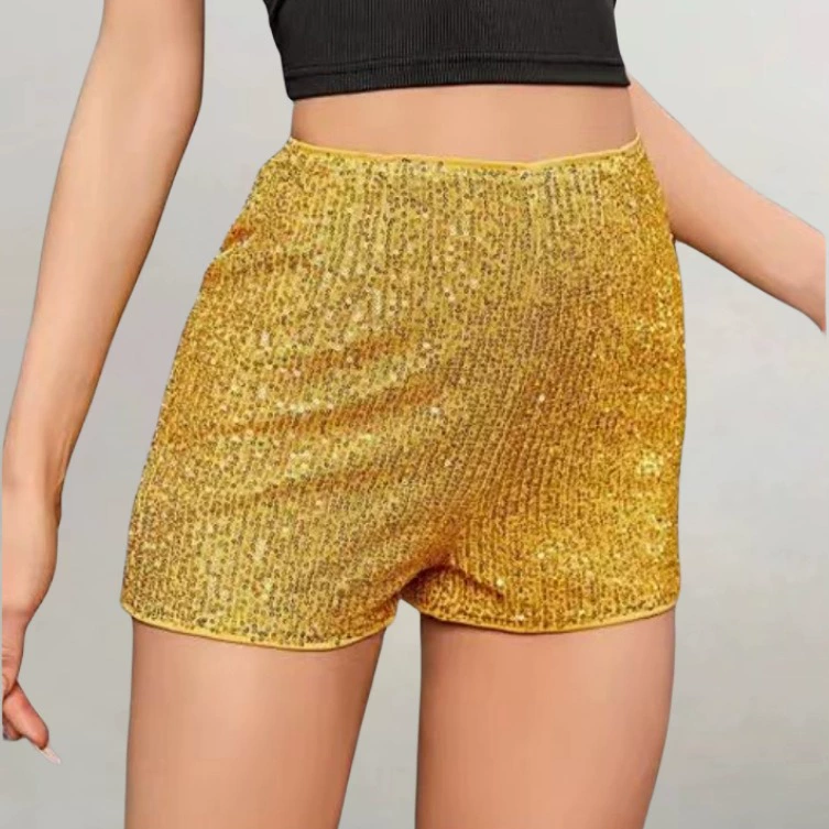 2024 Amazon, европейские и американские модные многоцветные Модные узкие шорты с блестками, сексуальные прямые шорты со средней талией и блестками