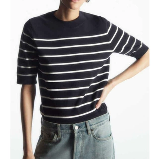 设计感圆领短袖条纹针织衫女早春新款2026气质通勤高级感纯棉上衣