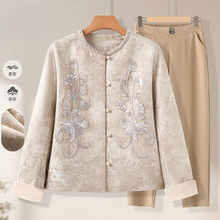 妈妈装春秋季国风新中式短外套40到50岁中老年人女装洋气上衣套装