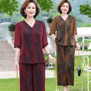 特体大码200斤妈妈夏装新款短袖套装中老年女加肥宽松奶奶两件套