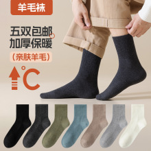 【五双装包邮】羊毛袜子男保暖秋冬中筒袜加厚自发热男袜抗寒长袜