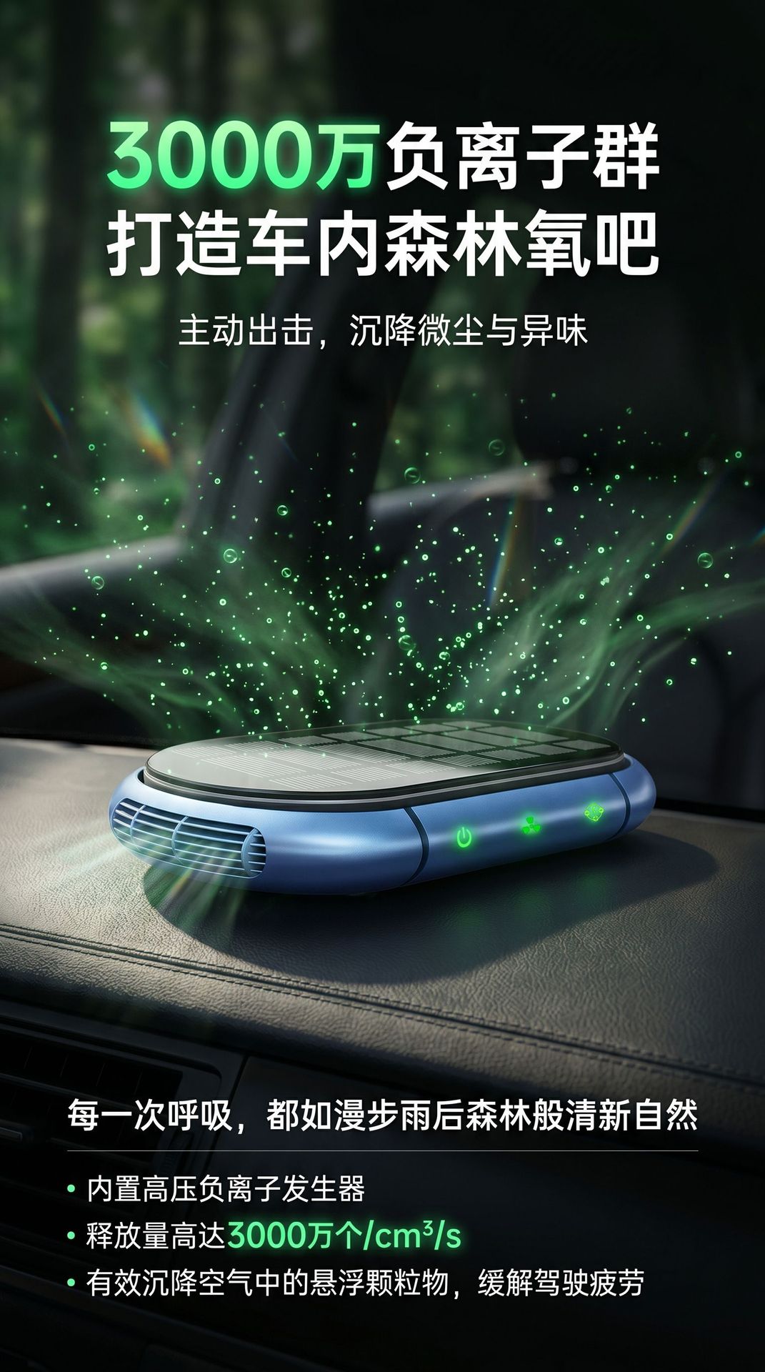 Car Air Purifier with Solar Power, Dual Fan, Smart Start-Stop, Negative Ion, Formaldehyde Removal, Odor Removal, with Fragrance, Wholesale